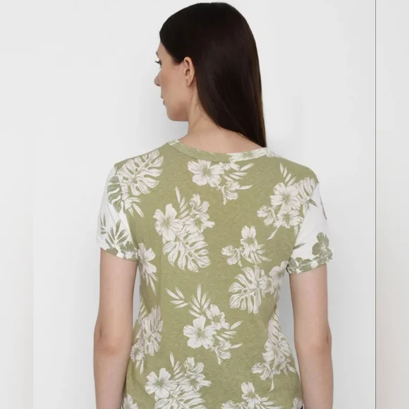 American Eagle Womens Large Floral T-Shirt Green White Hawaiian Tropical Top Tee - Picture 3 of 9